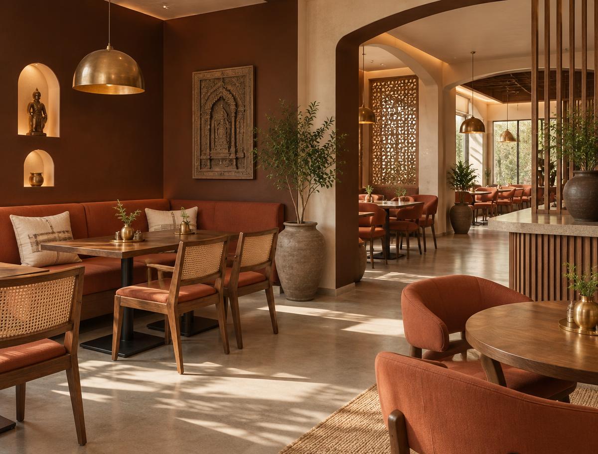 Warm contemporary Sanatan Cafee interior